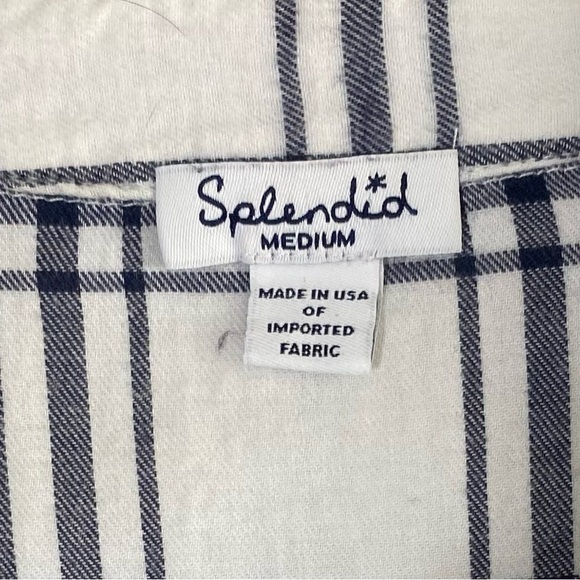 Anthropologie Splendid Long Sleeve 1/2 Button Up V-neck Top, Sz M, White/Navy - Picture 3 of 7